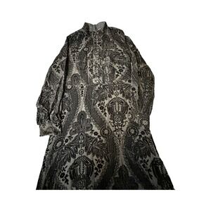Anewsta Maxi Dress Womens L Black Grey Damask Flocked Velvet High Neck Long